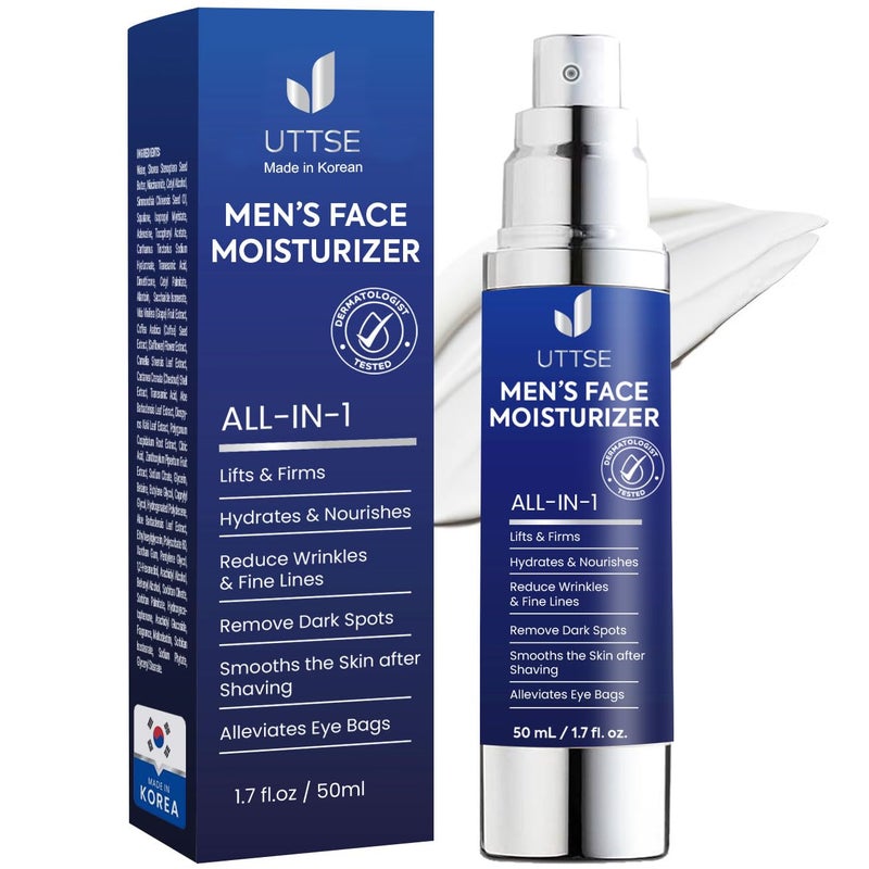 Uttse 6in1 Mens Face Moisturizer Face Cream for Men  Reduce the Look of Eye Bags Dark Circles and Puffiness  Skin Care for Men  17 fl oz  Made in Korea